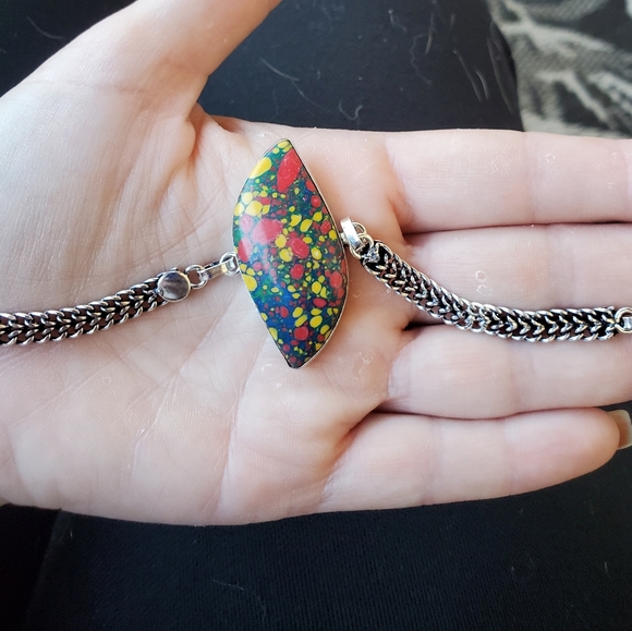 New Mosaic Jasper 925 Silver Bangle Bracelet. - Picture 14 of 14